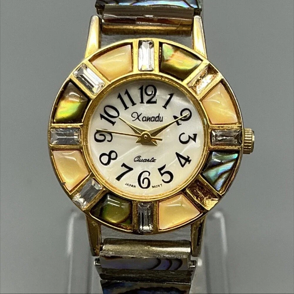Xanadu Womens Watch 26mm MOP Dial Abalone Shell Expansion Gold Tone New Battery